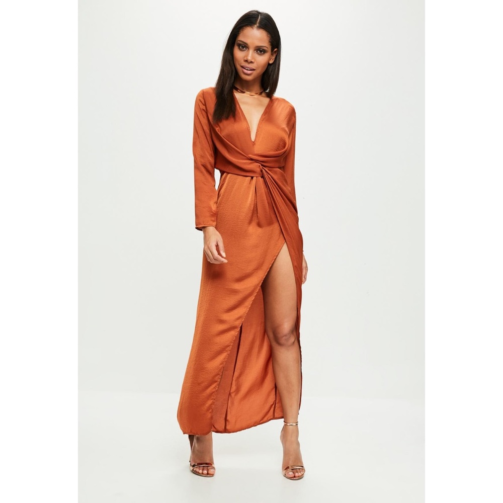 Missguided orange front twist dress